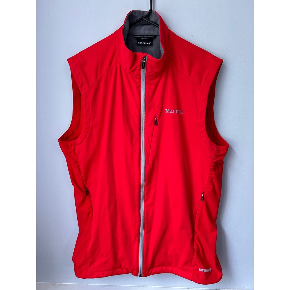 Marmot Gore Windstopper Vest Mens XL Red Softshell Full Zip Pockets Outdoor